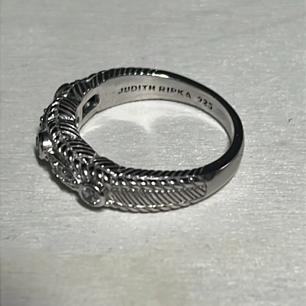 C111 Judith Ripka Sterling Silver Rope Band CZ  Ring Textured Design sz10 - Picture 4 of 8